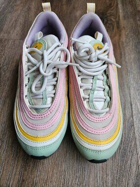 Nike Air Max 97 pastel pink green yellow stripe women's sz 7.5 mesh leather